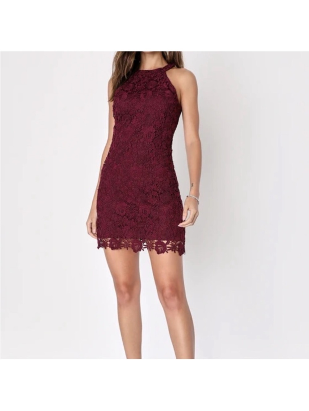 Lulu's Love Poem Burgundy
Lace Halter Mini Dress